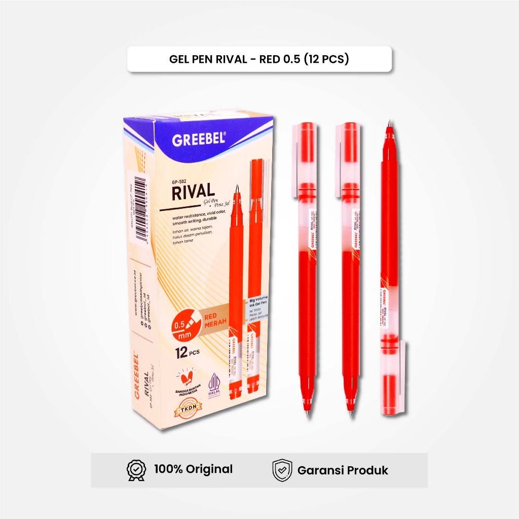 

GREEBEL Gel Pen Pulpen Pena Rival GP-502 0.5 Merah (12PCS/SET) / Pulpen Gel Murah Grosir