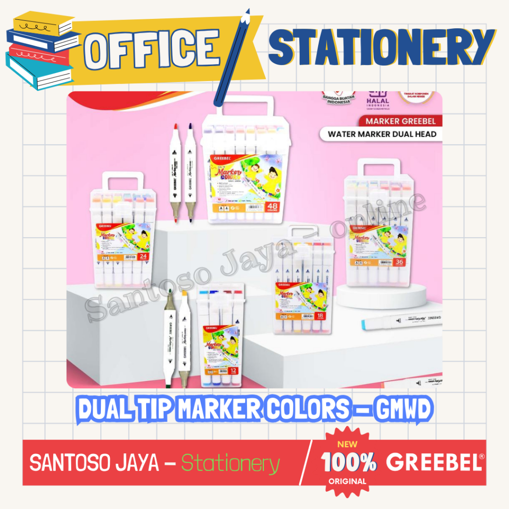 

Spidol Warna 2 in 1 GREEBEL - Dual Tip Marker Colors GREEBEL 12 18 24 36 48 Warna