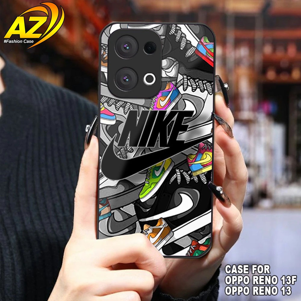Case Untuk Hp Oppo Reno 13F / Oppo Reno 13 Terbaru 2025 [ NIKE ] Softcase Glass Kaca - Case Handphon