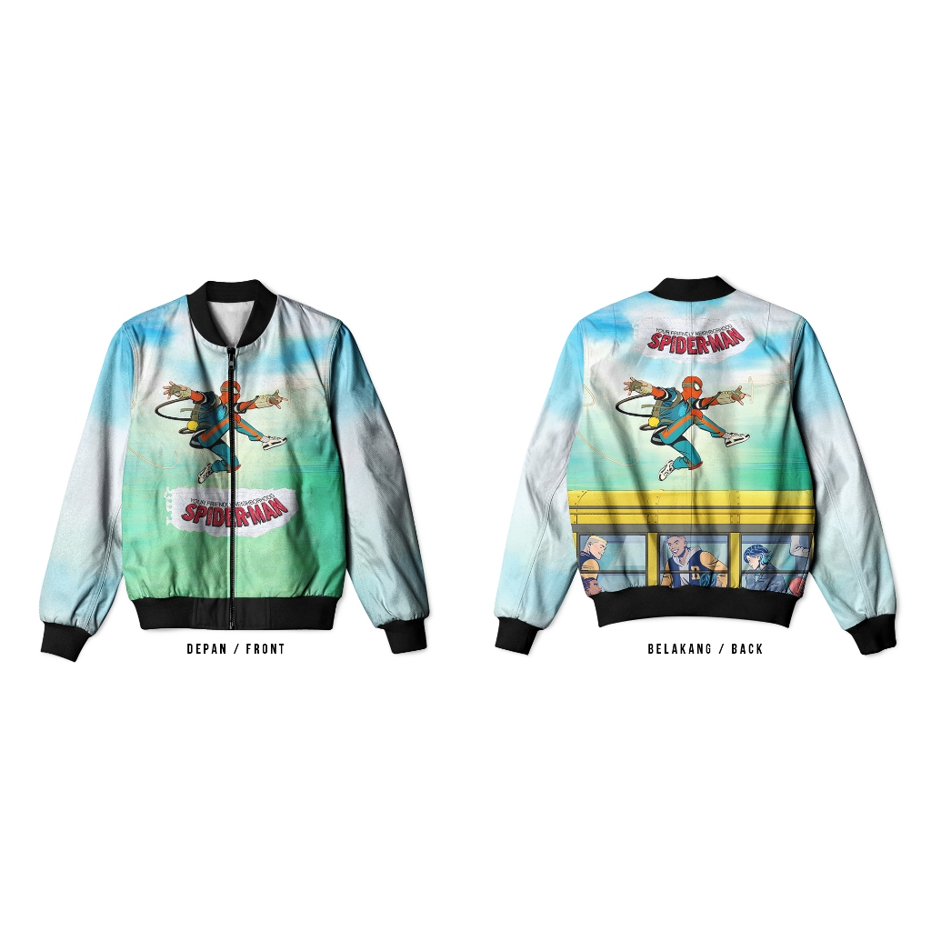 Jaket Bomber Dewasa Pria Wanita Animasi Karakter Superhero Your Friendly Neighborhood Spider-man Ful