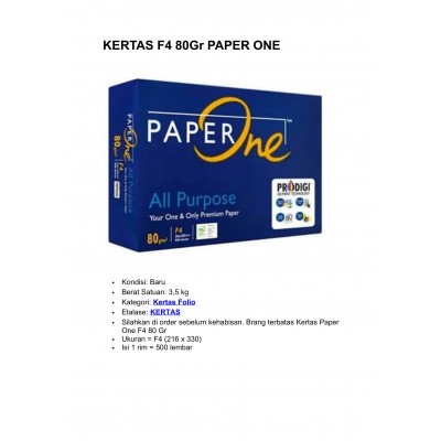 

Paper One A4 80 Gr Dan Folio (F4) 80 Gr Kertas HVS / HVS Paper Putih / Kertas Photocopy, Print