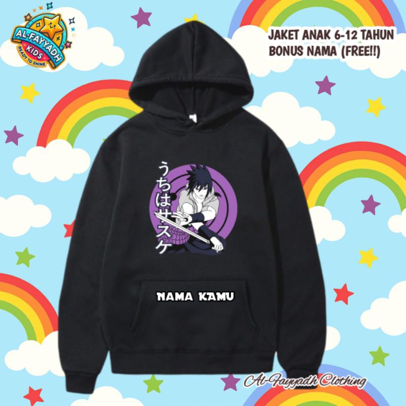 JAKET SWEATER HOODIE ANAK LAKI LAKI USIA 6 -12 TAHUN GAMBAR SASUKE - FASHION ANAK COWOK KEREN