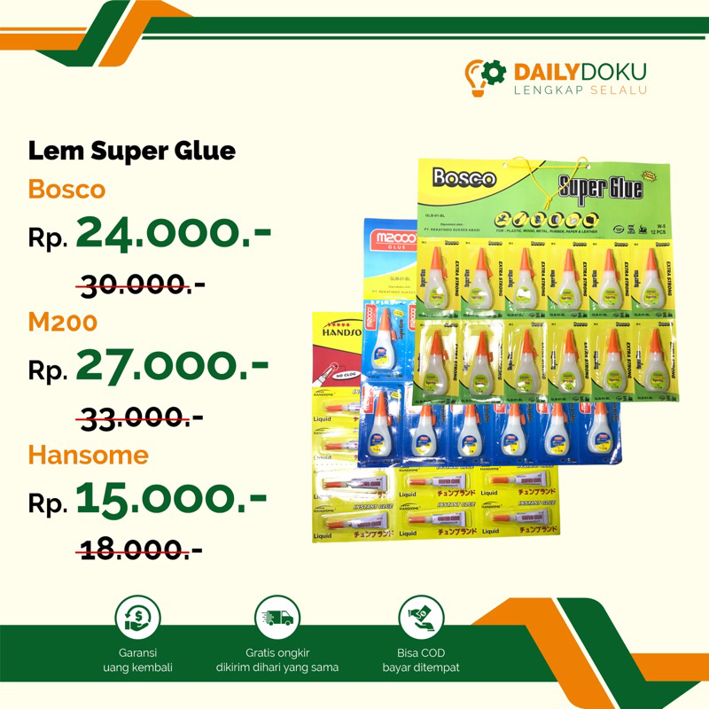 

Lem Super Glue Bosco Handsome M200 1 Lembar isi 12pcs Grosir Termurah