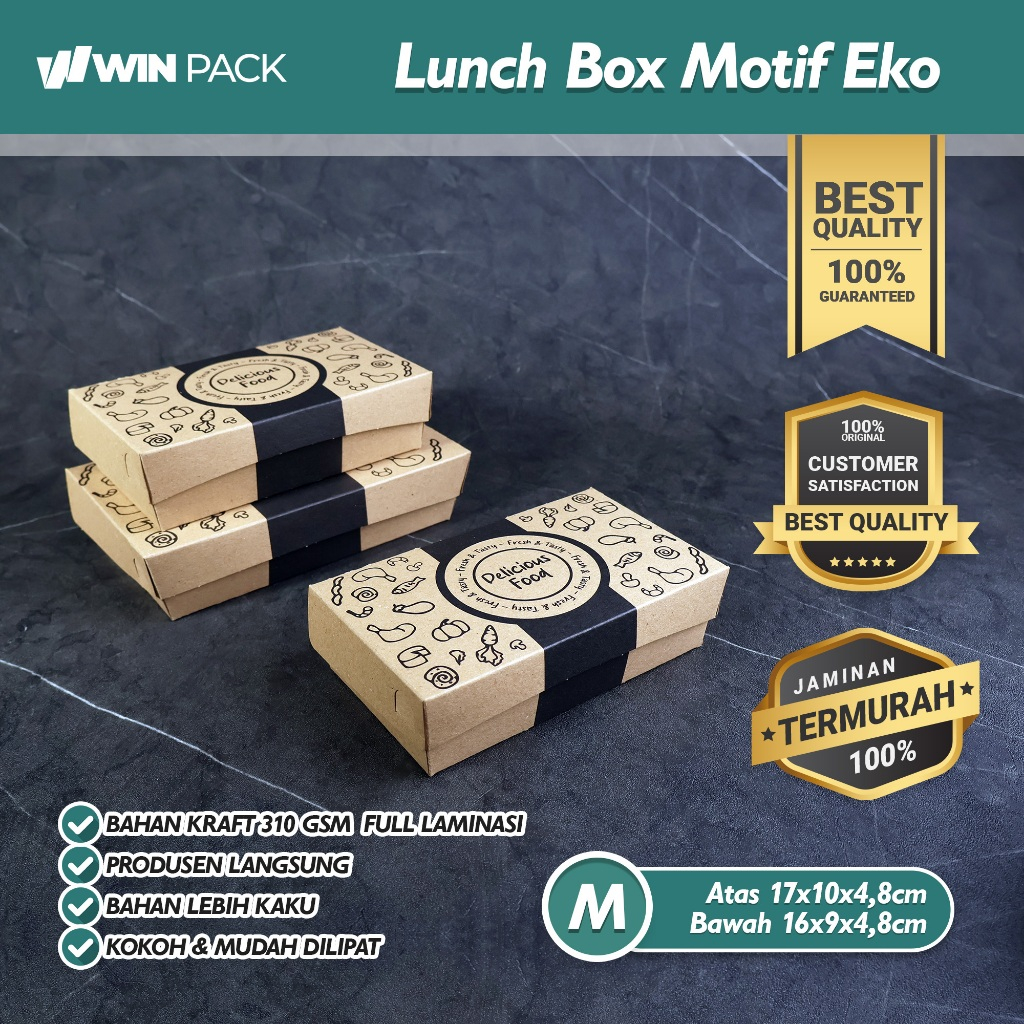 Isi 50 Pcs Lunch Box | Lunch Box Kraft | Paper Lunch Box | Size M Eco (Medium) 310 GSM