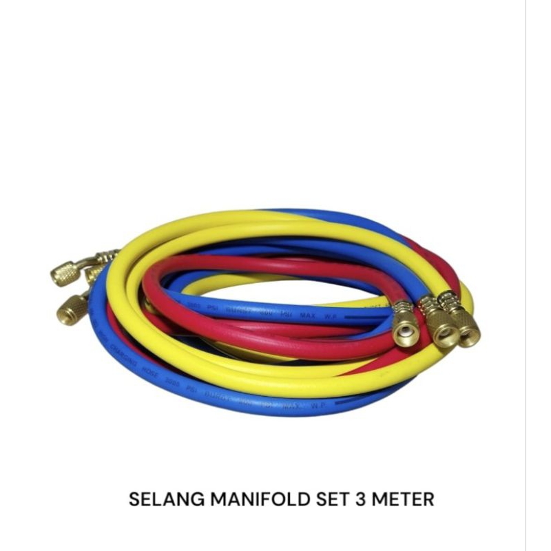 Selang Mesin Flushing AC Mobil Selang Cek Meteran Manifold AC Mobil  3 Meter 1Set ( 3 Warna Merah Bi