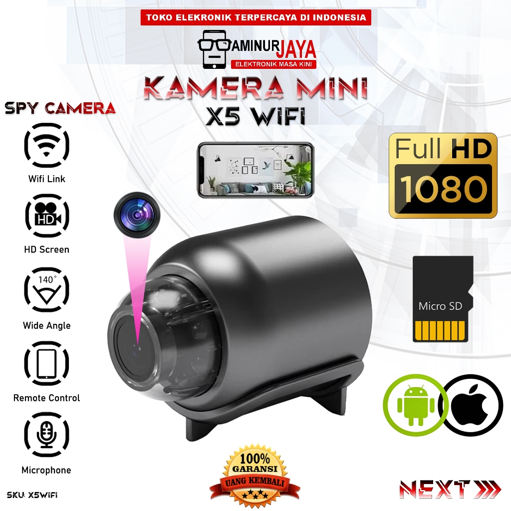 Kamera CCTV Mini WiFi X5 Spy Camera Kecil 1080P Rekam Video Suara Jarak Jauh X5WIFI Hidden Spycam