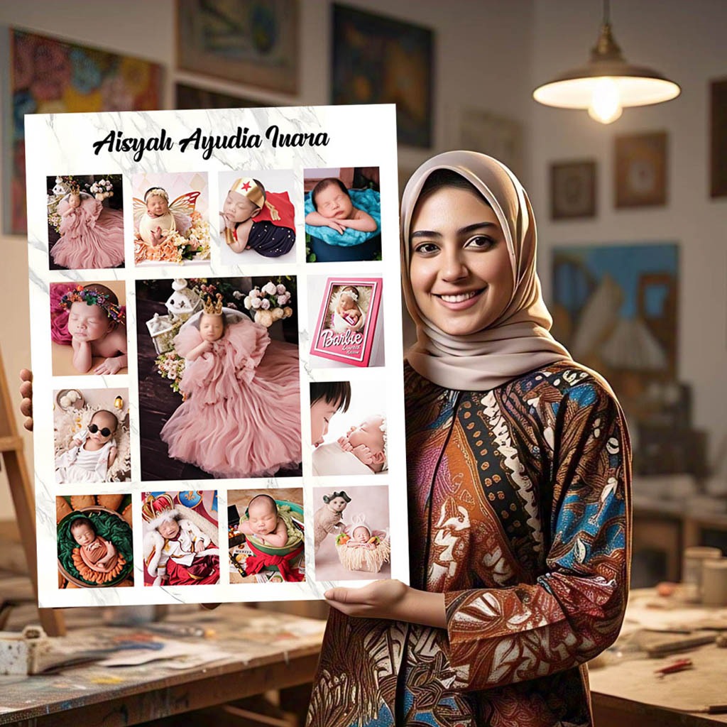CETAK PHOTO KOLASE BIODATA BAYI+BINGKAI KAYU MDF | PRAWEDDING
