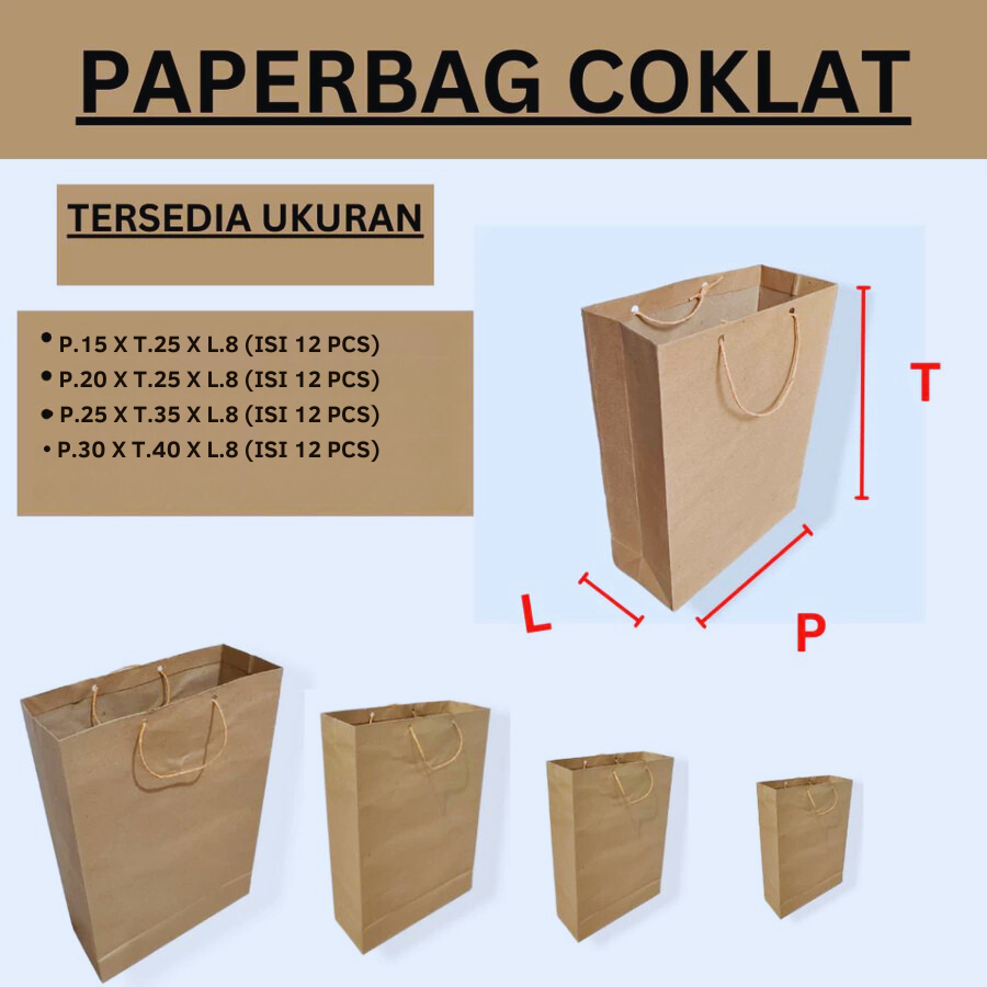 Paperbag Polos Coklat Ukuran 15x25 - 20x25 - 25x35 - 30x40, Paper Bag Batik / Paper Bag Buku, Paper 