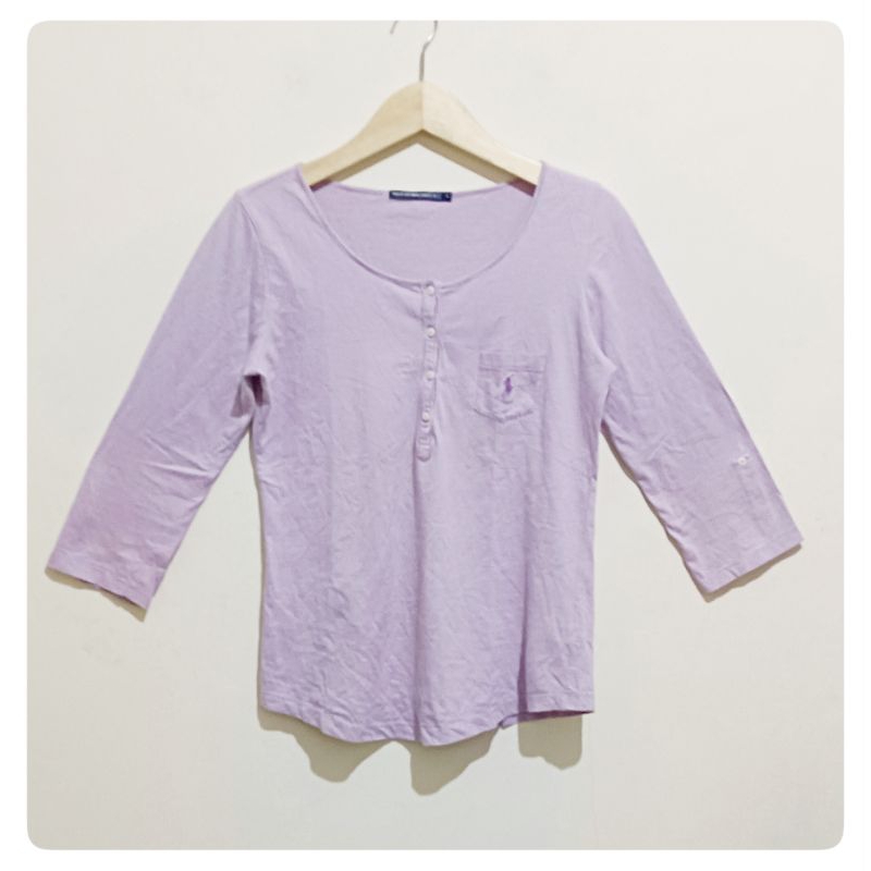 Preloved Polo Shirt Kaos T-shirt Atasan Wanita Sweet Shirt Lilac Lengan Panjang Branded
