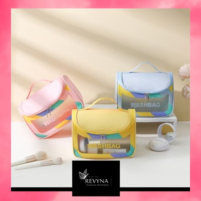 TAS KOSMETIK TRANSPARAN WASHBAG POUCH WATERPROOF RAINBOW