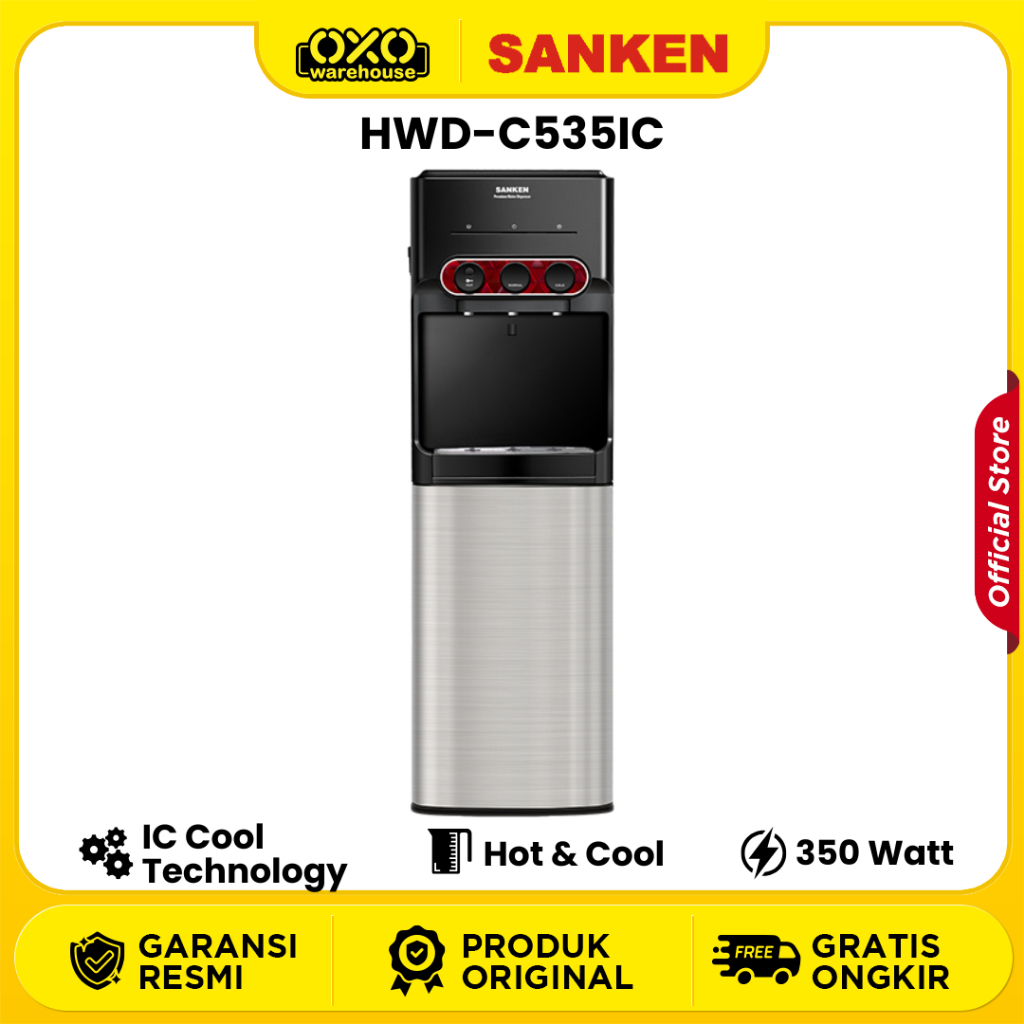 SANKEN Water Dispenser HWD-C535IC Galon Bawah Stainless Steel Tank Low Watt Garansi Resmi