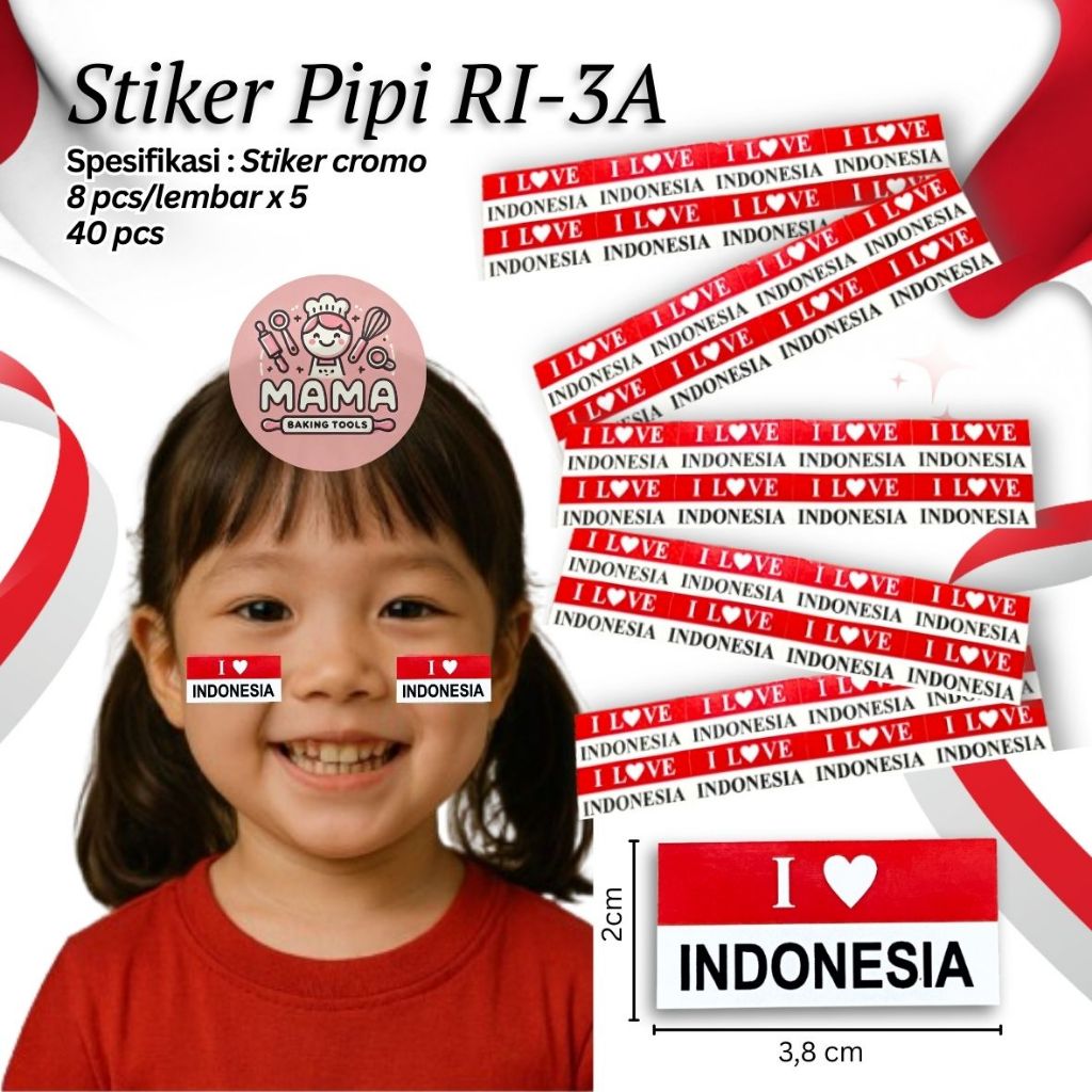 

Stiker Pipi Merah Putih/ Stiker Pipi Bendera Merah Putih 8 pcs sticker / Stiker Pipi I Love Indonesia/ Stiker Dirgahayu Kemerdekaan / Stiker 17 / Stiker HUT RI / Stiker Indonesia