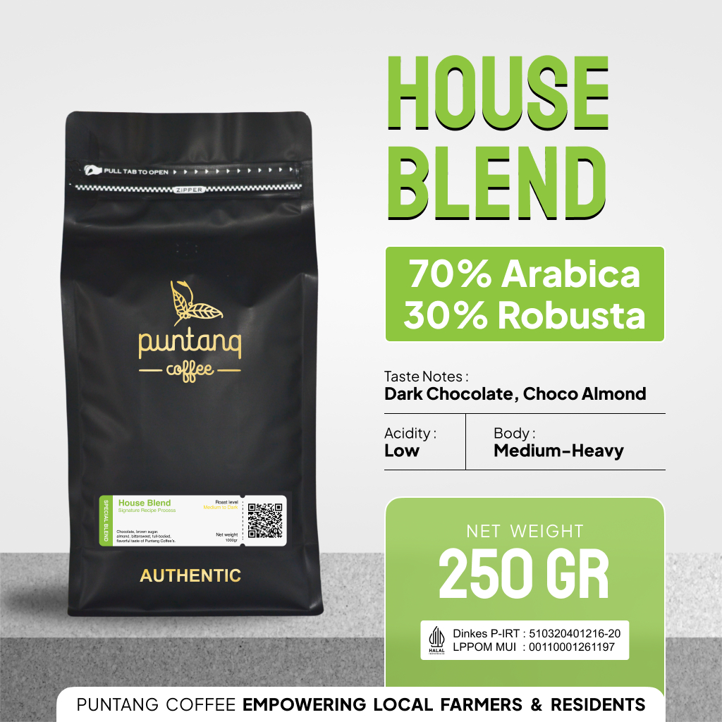 

Biji Kopi Bubuk Espresso House Blend 70% Arabika 30% Robusta Puntang Coffee Beans 250 gram
