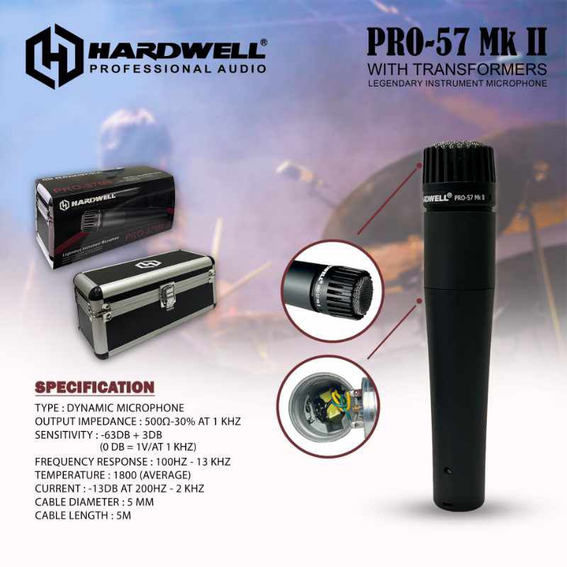 HARDWELL PRO-57 MK II  | Microphone kabel | Microphone Instrumen | microphone alat musik | hardwell 