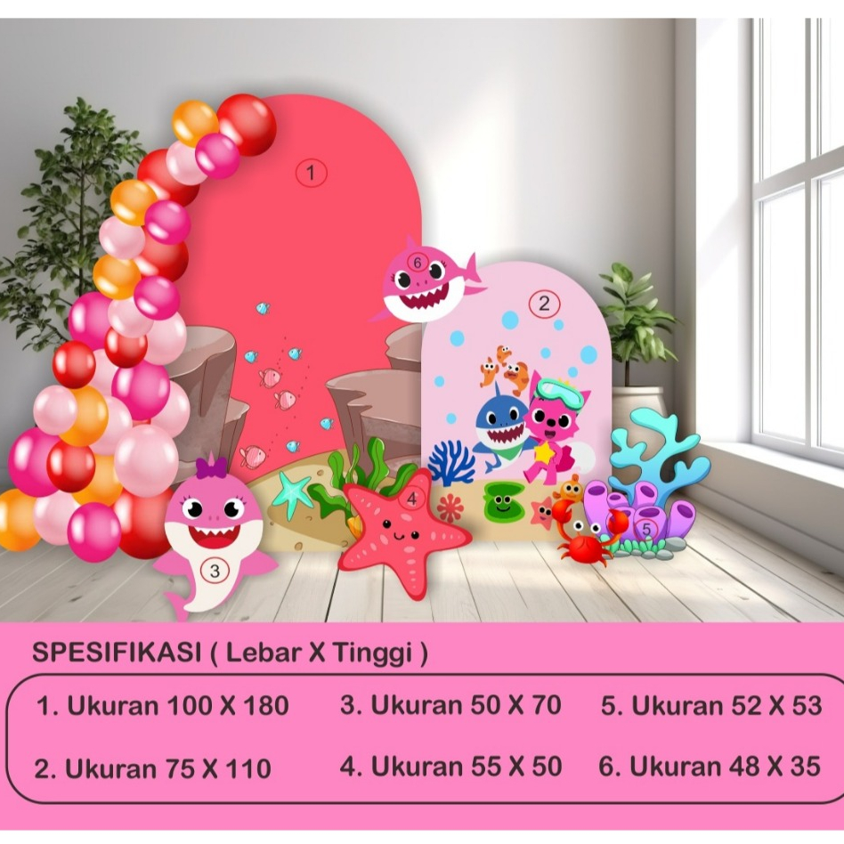 standing karakter baby shark / backdrop dekorasi ulang tahun UV PRINT