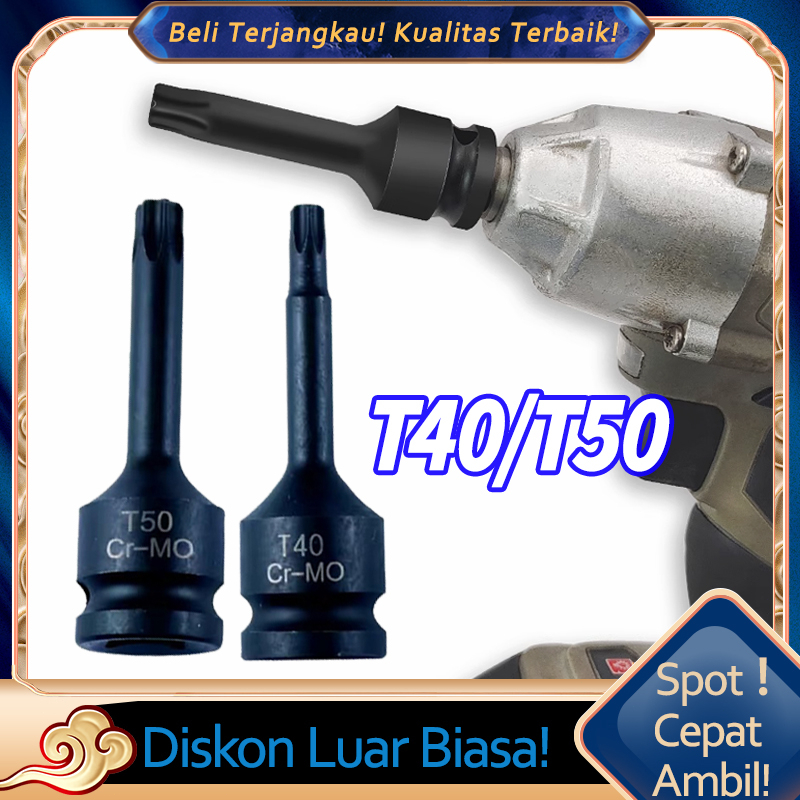 Hex Bit 1/2 Hex Socket Impact Socket Bits T40 T50 Mata Kunci Shock Obeng