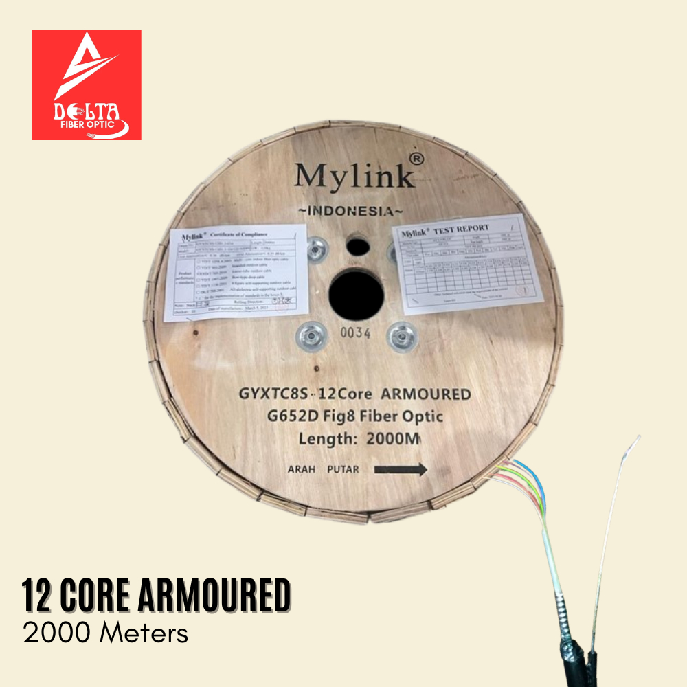 Kabel Optik Serat Mini Fig8 G652D MYLINK 12 Core Armoured G652D 2000m