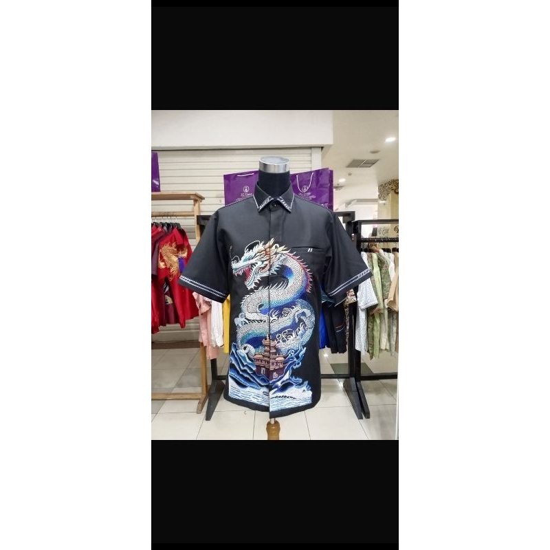 kemeja bordir naga lengan pendek