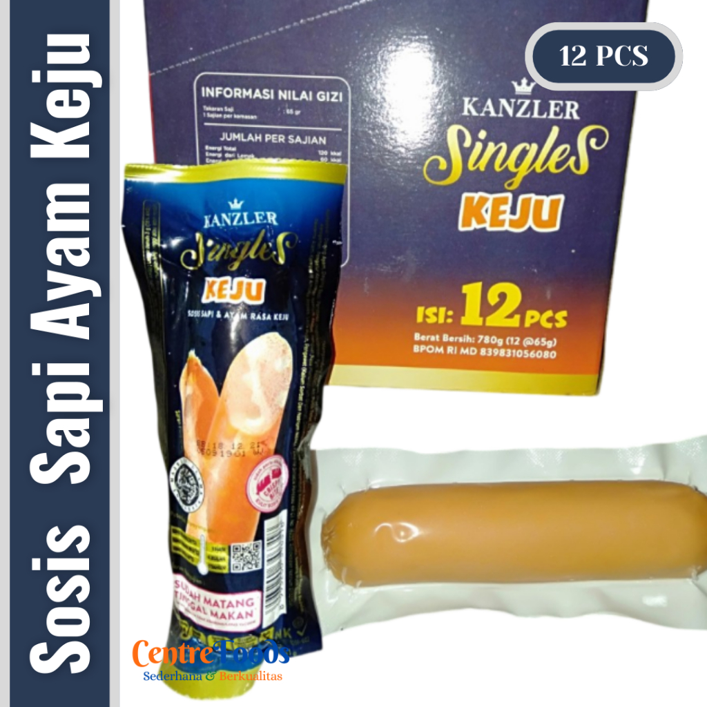 

Sosis Sapi & Ayam Rasa Keju - Singles Keju Kanzler | 1 Box Isi 12 Pcs - 780gr [ Harga Per BOX ]