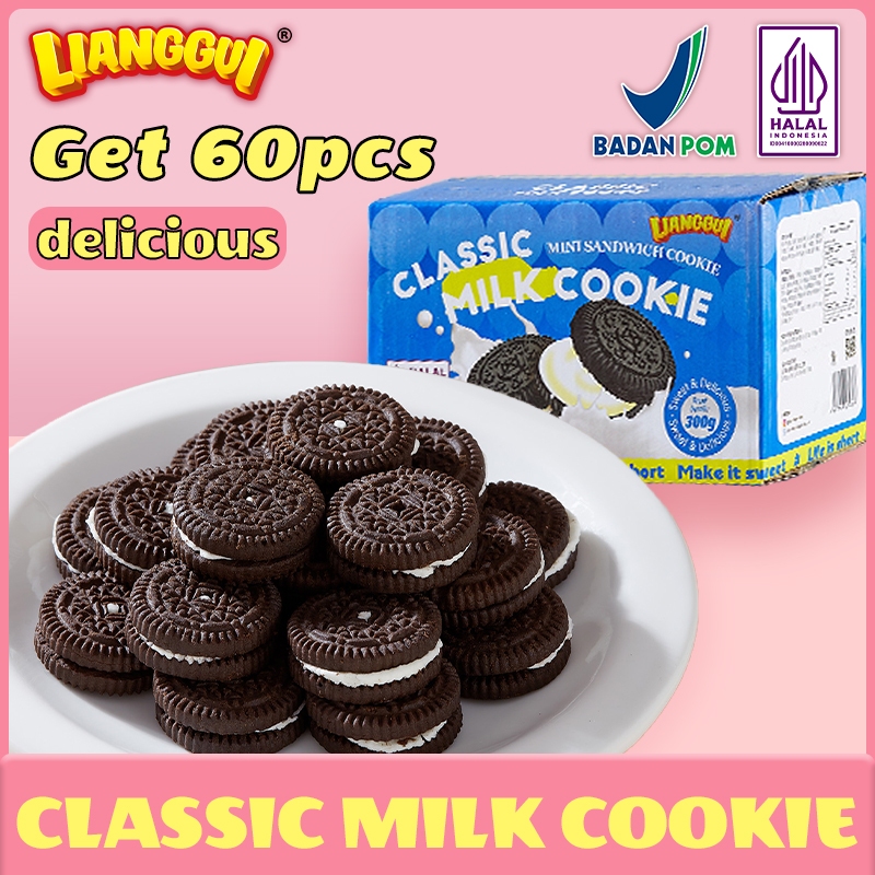 

30+30Pcs Lianggui Biskuit Susu Isi HALAL Cemilan Anak Sekolah Snack Renyah Bergizi untuk Diet