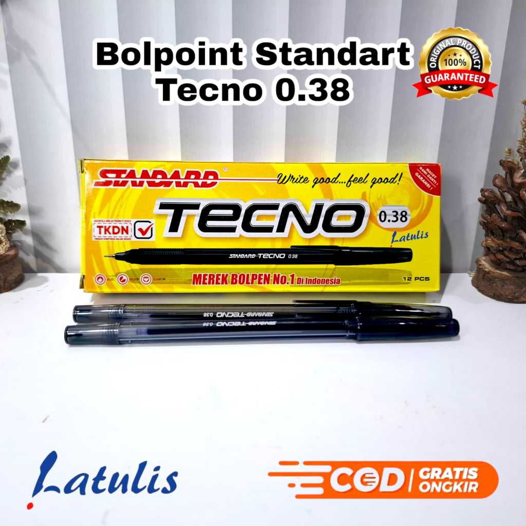 

Ballpoint / Pulpen / Pen / Bolpen STANDARD TECNO 0.38 - Hitam 12 Pcs 1 Lusin
