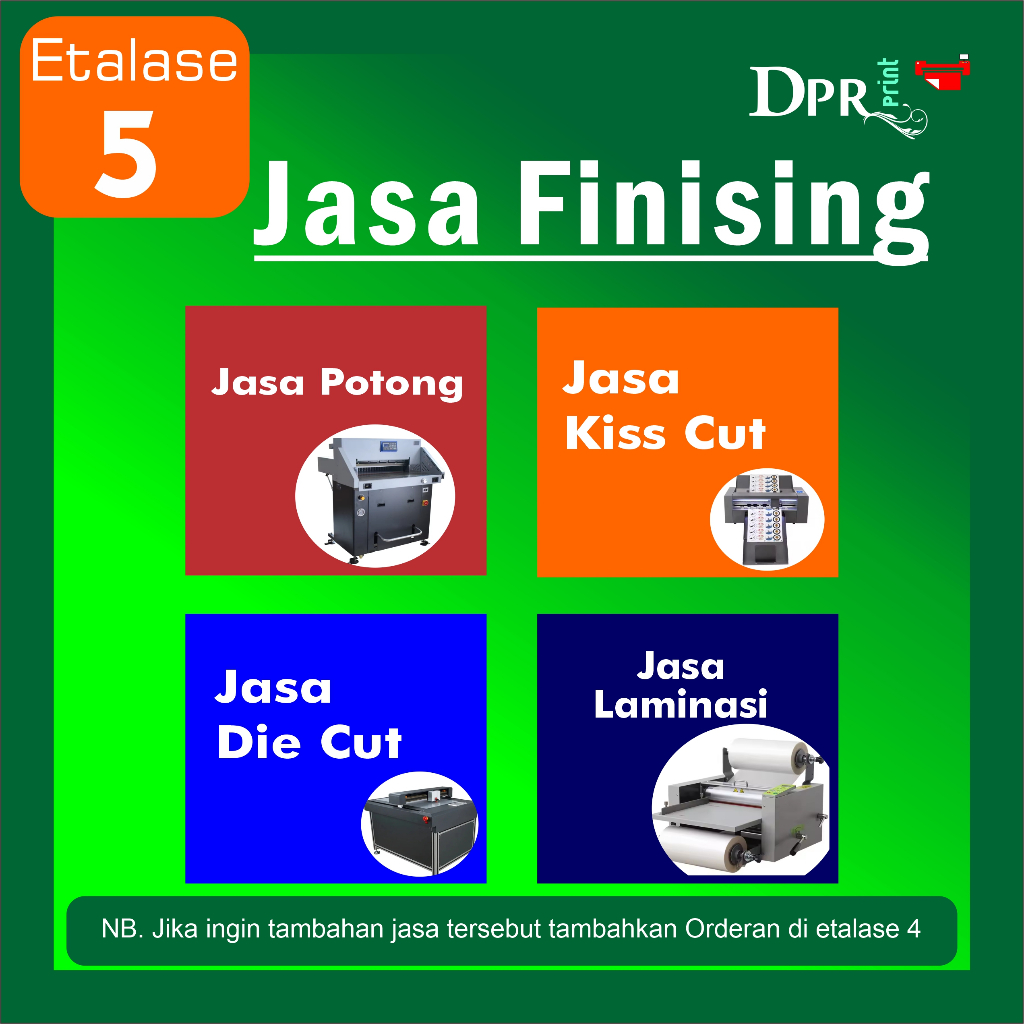

Jasa Finising Potong, Laminasi, Kiss Cut, Die Cut