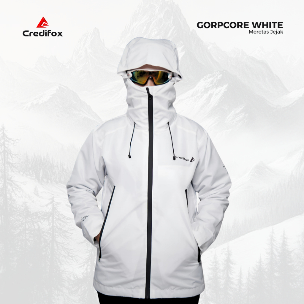 CREDIFOX Jaket Gunung Gorpcore White Seri Meretas Jejak Bahan Taslan JN Premium - Gropcore Jaket