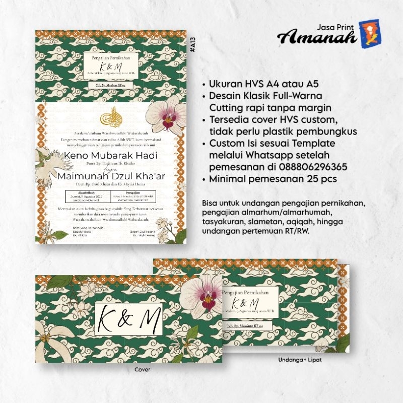 

[A13] Undangan Lipat HVS A4/A5 Desain Klasik Batik Putih Hijau Landscape | Pengajian, Walimah, Tasyakuran, Slametan, Sunatan, Acara RT/RW