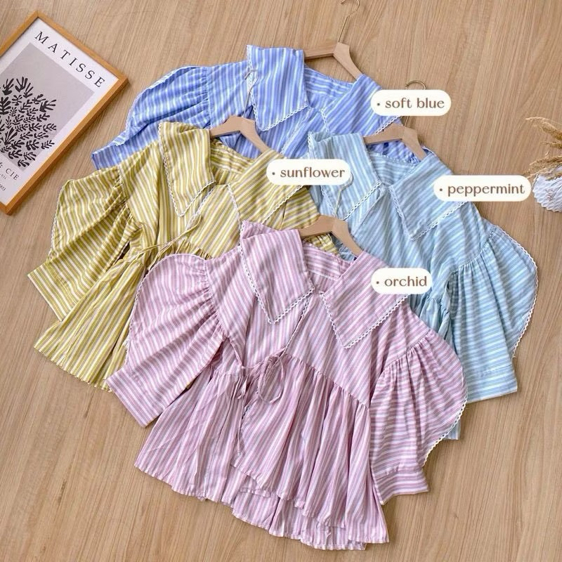 Dhea.label - Ilona Blouse / Blouse salur / Blouse Katun / Blouse garis / Blouse rempel