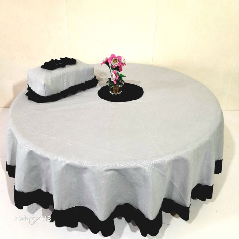 Taplak meja oshin bulat polos dan embos minimalis lesehan