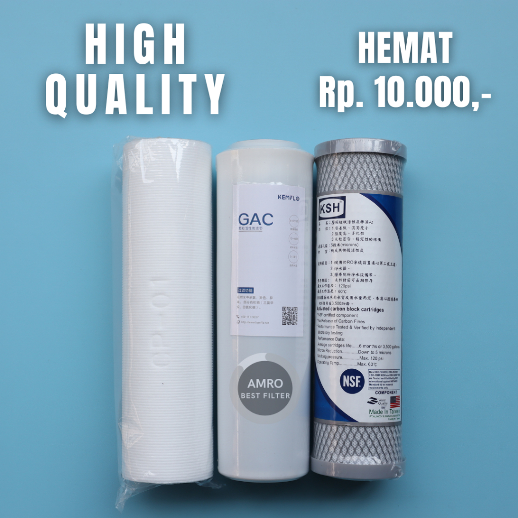 Paket Filter Air Bersih / Pre Filter RO Undersink Grade A Mutu Terbaik ( Spon + GAC + CTO )