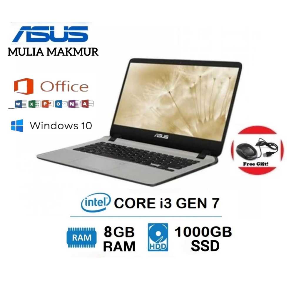 LAPTOP bergaransi ASUS A407 CORE i3 RAM 8GB SSD 1TB (free mouse)