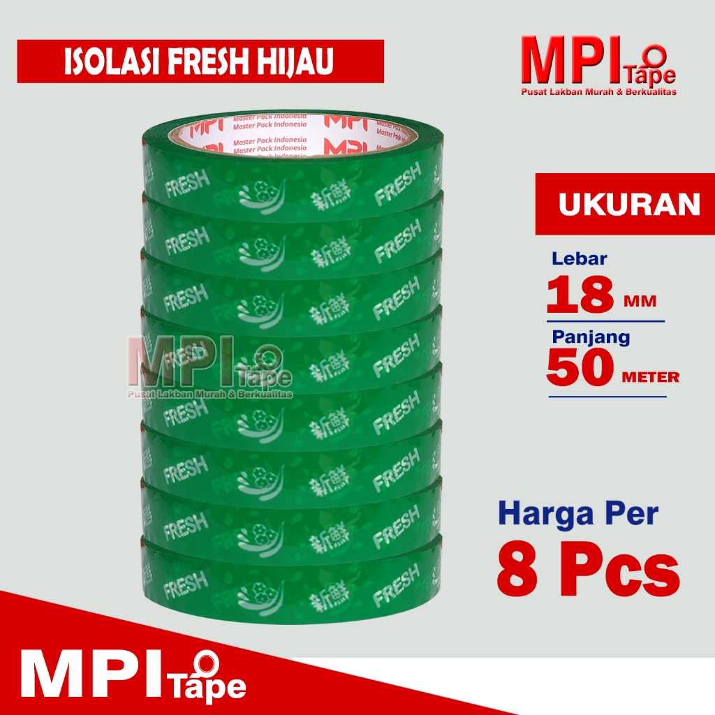 

8 PCS - Isolasi Fresh 18 mm x 50 Meter - Lakban buah & Sayur Fresh - Lakban MPI