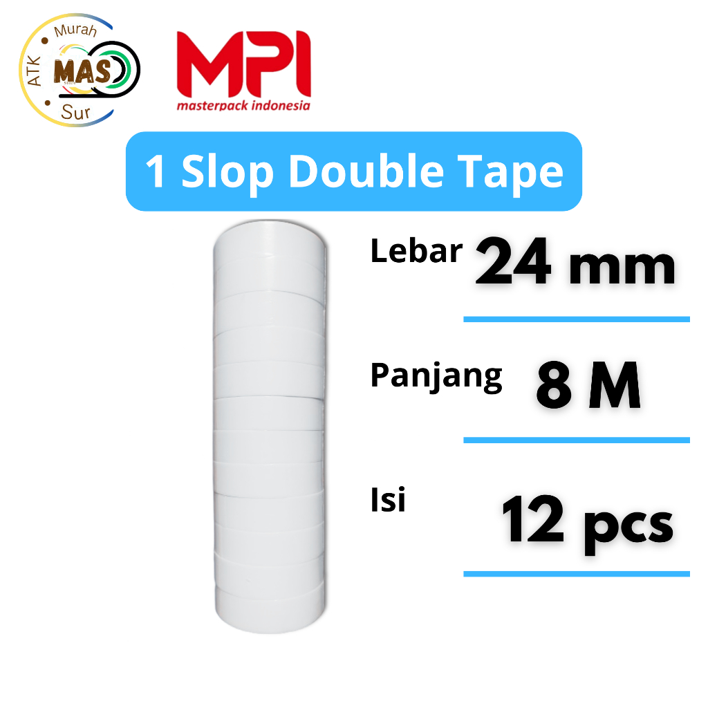 

1 Slop [ 12 pcs ]Double Tape MPI Ukuran 24 mm Panjang 8 M | Double Tape Kertas Murah Berkualitas