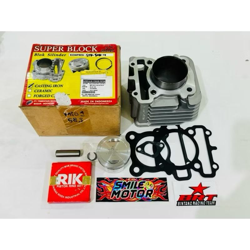 BLOK SEHER RACING BORE UP BRT CASTIN IRON PISTON SUPER FORGING 53,40 58,5 MM MIO J/XRIDE/JUPITER Z1