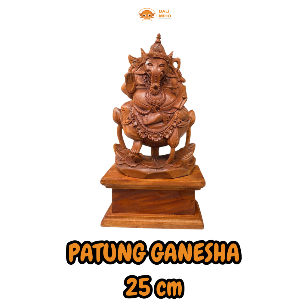 Patung Ganesha Ukir Kayu Suar 25 cm - Patung Ganesa Kayu Ukir - Patung Dewa Ganesha - Ganesh Sculptu