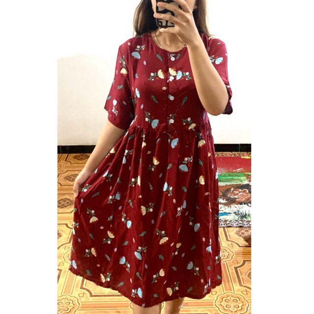 DASTER MOTIF BUNGA MERAH MAROON