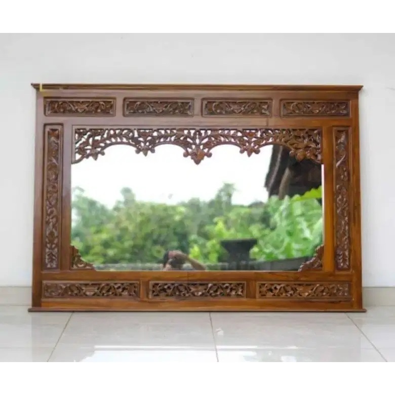PIGURA CERMIN HIAS DINDING KAYU JATI UKIRAN / CERMIN UKIRAN JATI - KACA CERMIN KREPYAK JATI