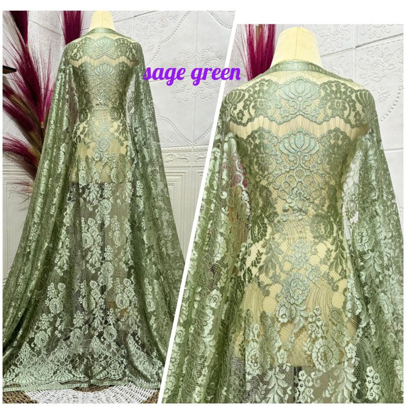 kain brukat semi francis  glossy / kilat warna sage green