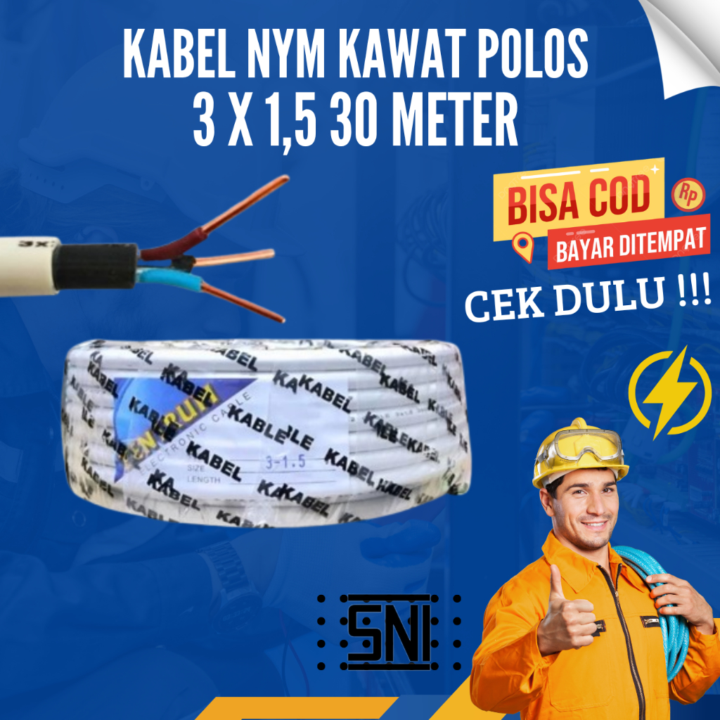 ZENTRUM 3x1.5 30 Meter Kabel Instalasi Listrik Kawat NYM Polos Putih SNI Tembaga Untuk Penerangan Ru