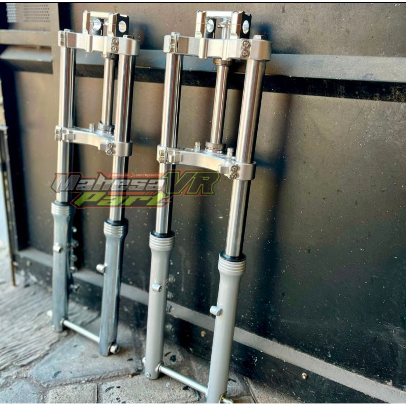 SHOCK DEPAN GORILLA SET SEGITIGA CNC RAISER BARU/ SKOK MODEL NINJA RR AS CROME BOTOM SILVER SET AS R