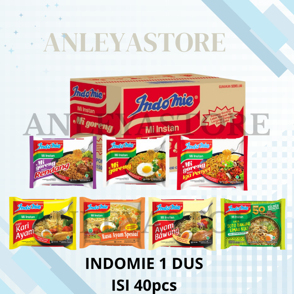 

1 DUS Isi 40pcs TERMURAH Indomie Bisa Mix Rasa Goreng / Rebus Karton Varian Rendang, Iga Penyet, Soto, Ayam Bawang, Banjar Limau