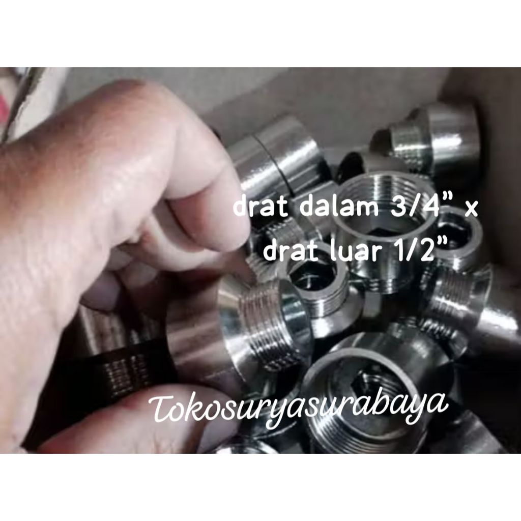 rekomendasi seller tebal drat dalam 3/4" x drat luar 1/2" chrome stenlis - Sok Kran Kuningan drat da