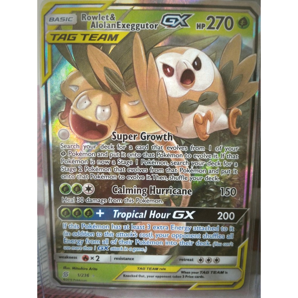 Pokemon TCG kartu - Rowlet & Alolan Exeggutor GX holo Unified minds English