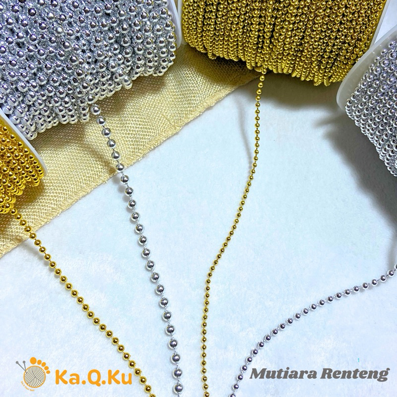 1 METER MUTIARA RENTENG RANTAI LADA EMAS PERAK / BAHAN KERAJINAN CRAFT
