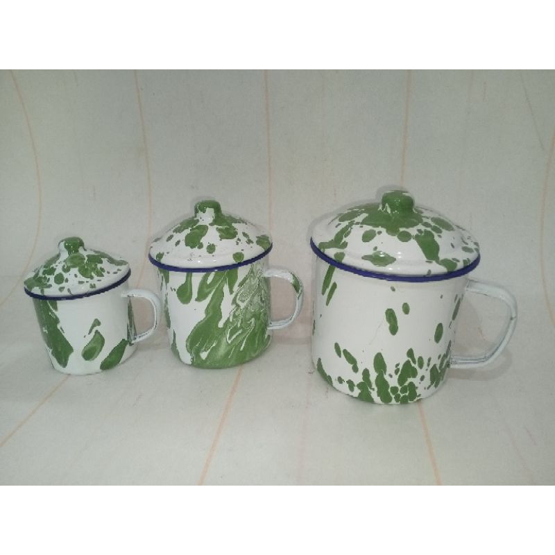 Nizen Muk Cangkir Gelas Kopi Teh Susu Enamel Lurik/Brilik - Mug Seng Lurik/Brilik Jadul - Mug Motif 