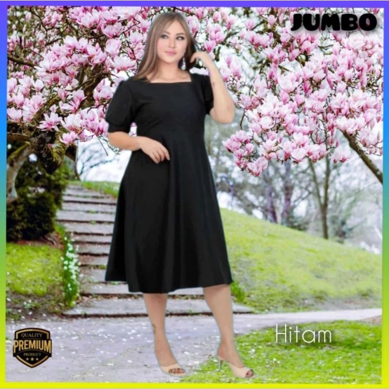 Baju Gaun Pesta Wanita Jumbo LD 120 Rianti Midi Dress Elegan Hamil Korea Maternity Hitam