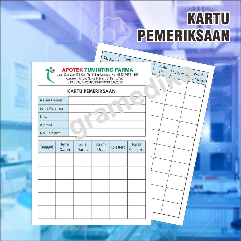 

Kartu Pemeriksaan Gula Darah, Asam Urat, Kolesterol, HB