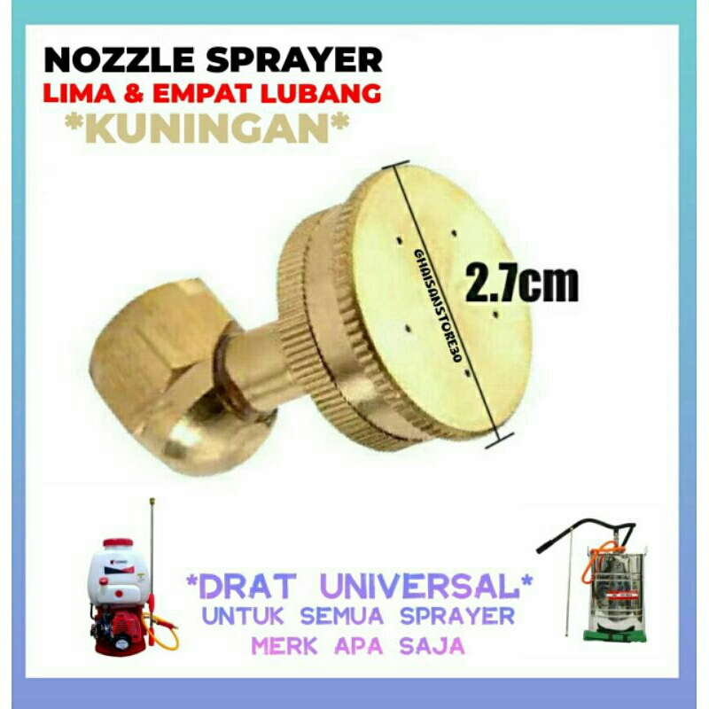 Nozzle Sprayer Lubang Empat & Lima Untuk Knapsack Hand Sprayer Elektrik & TU-26 (KUNINGAN)