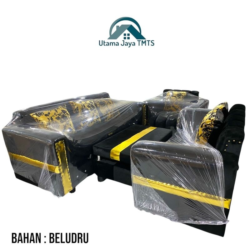 Sofa beludru 321 + meja // Sofa minimalis 321 beludru hitam